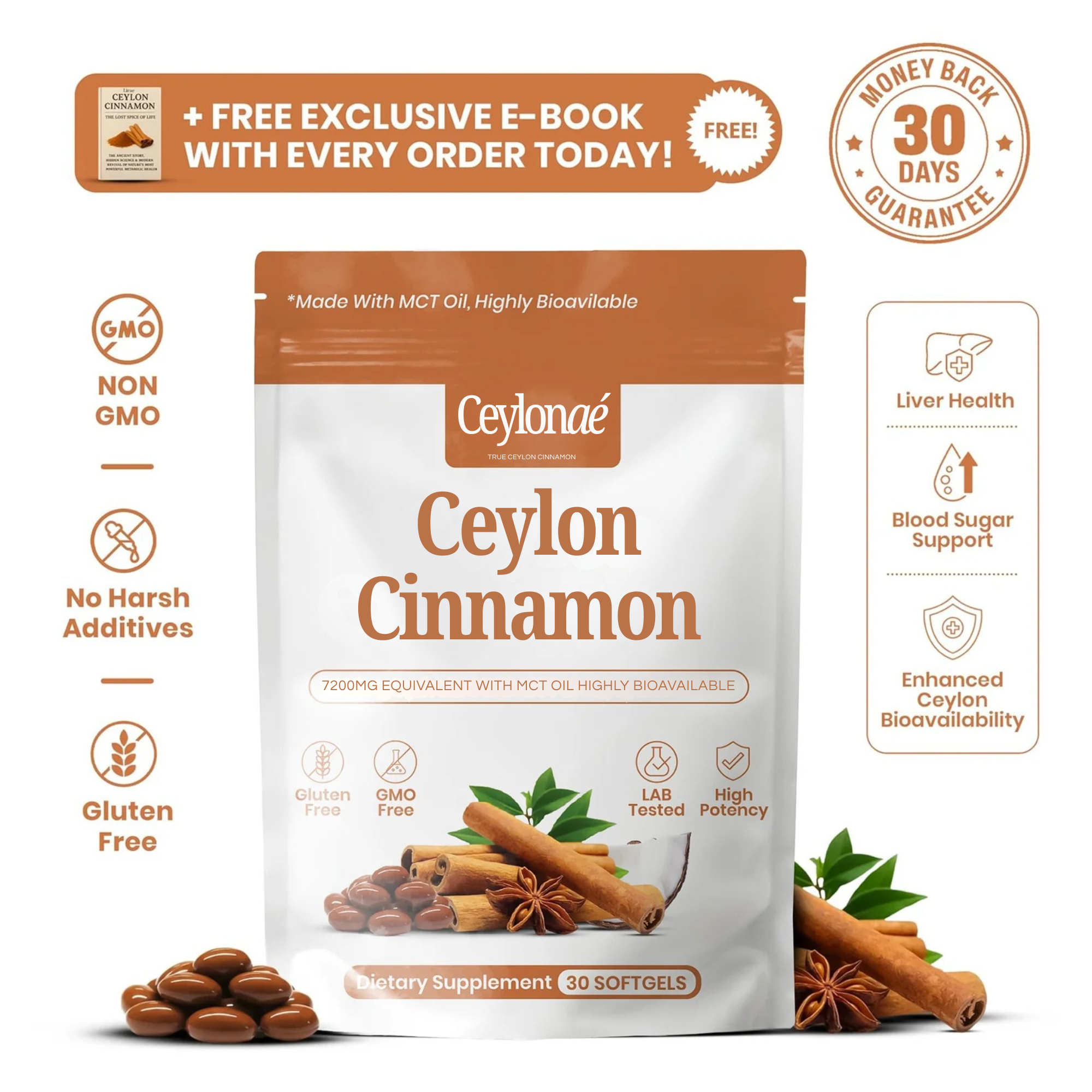 Ceylon Cinnamon 7200mg Equivalent with MCT Oil