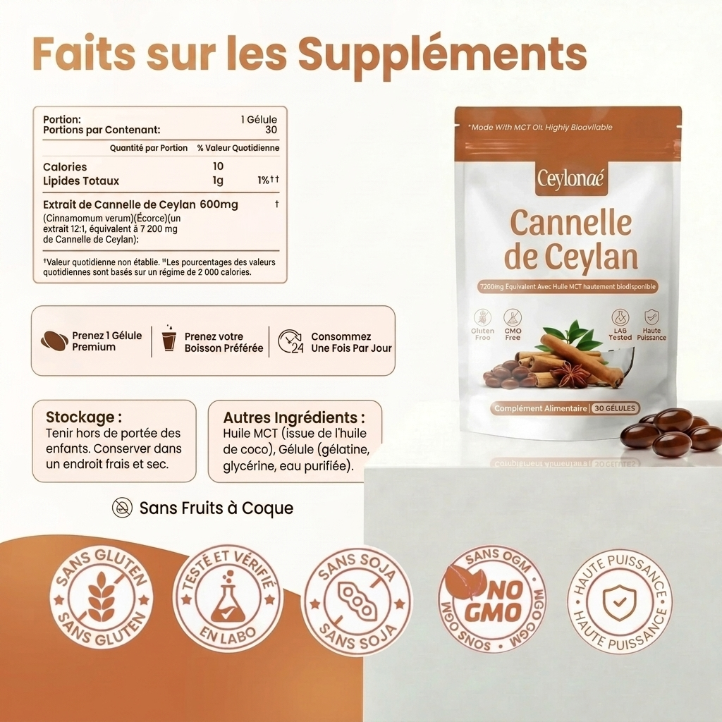 Ceylon Cinnamon 7200mg Equivalent with MCT Oil